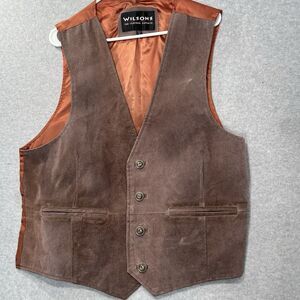 Wilsons Leather Vest Mens XL Brown Four Button Up V Neck Waistcoat Western